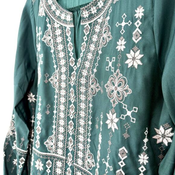 NEW NWOT Anthropologie Savanna Jane XL Green Embroidered Boho Shirt Top Holiday - Picture 5 of 8